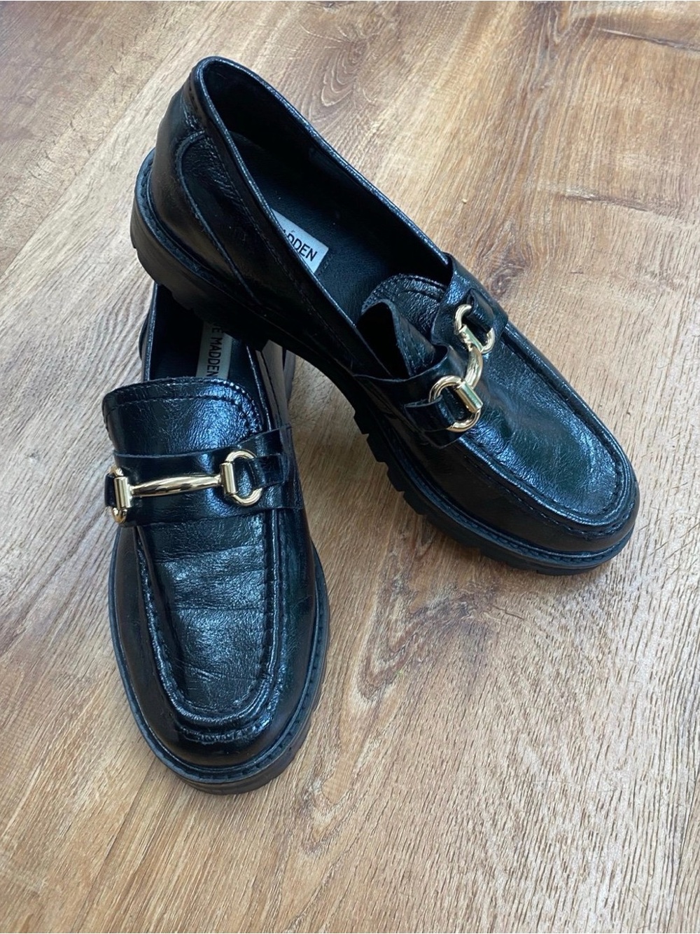 Steve Madden Mistor Black Leather Lug Sole Bit Loafers Size 9M